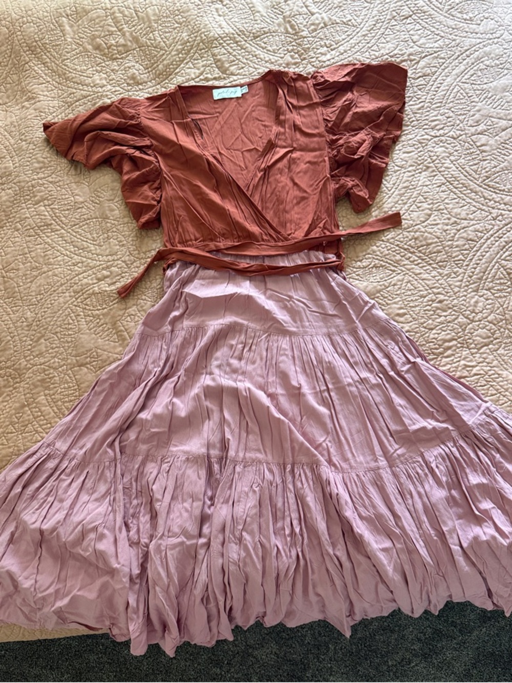 Petal & Pup Rust and Dusty Pink (Faux) Wrap Top Dress